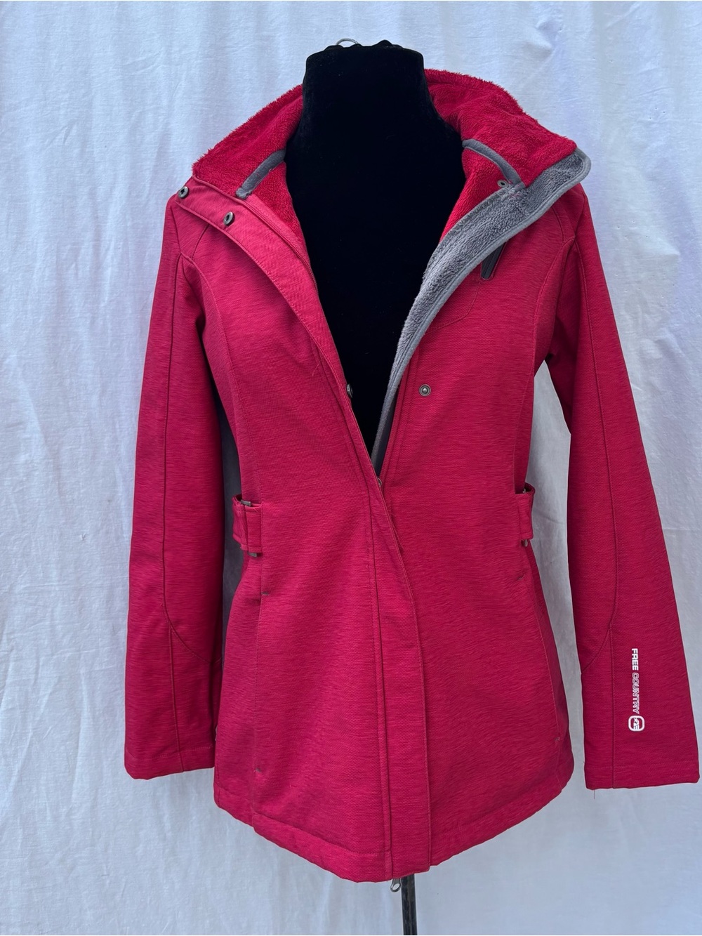 Free Country Fleece Lined Softshell Jacket Hooded Raspberry Pink Fuchsia Med
